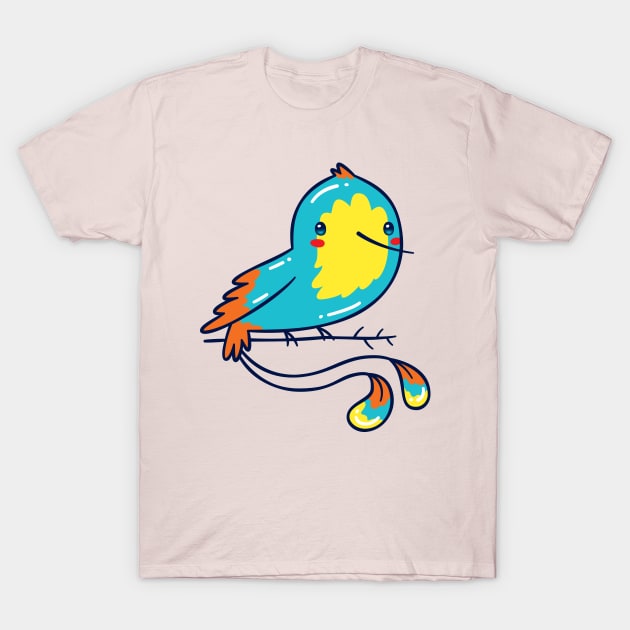 Blue Hummingbird on a Branch, Kawaii Cute T-Shirt by LydiaLyd